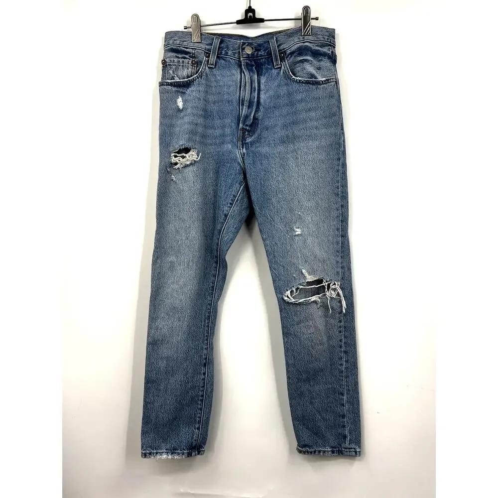 Levi's Jeans Mens‎ 501 S Skinny High Rise Distressed Denim Blue Jeans